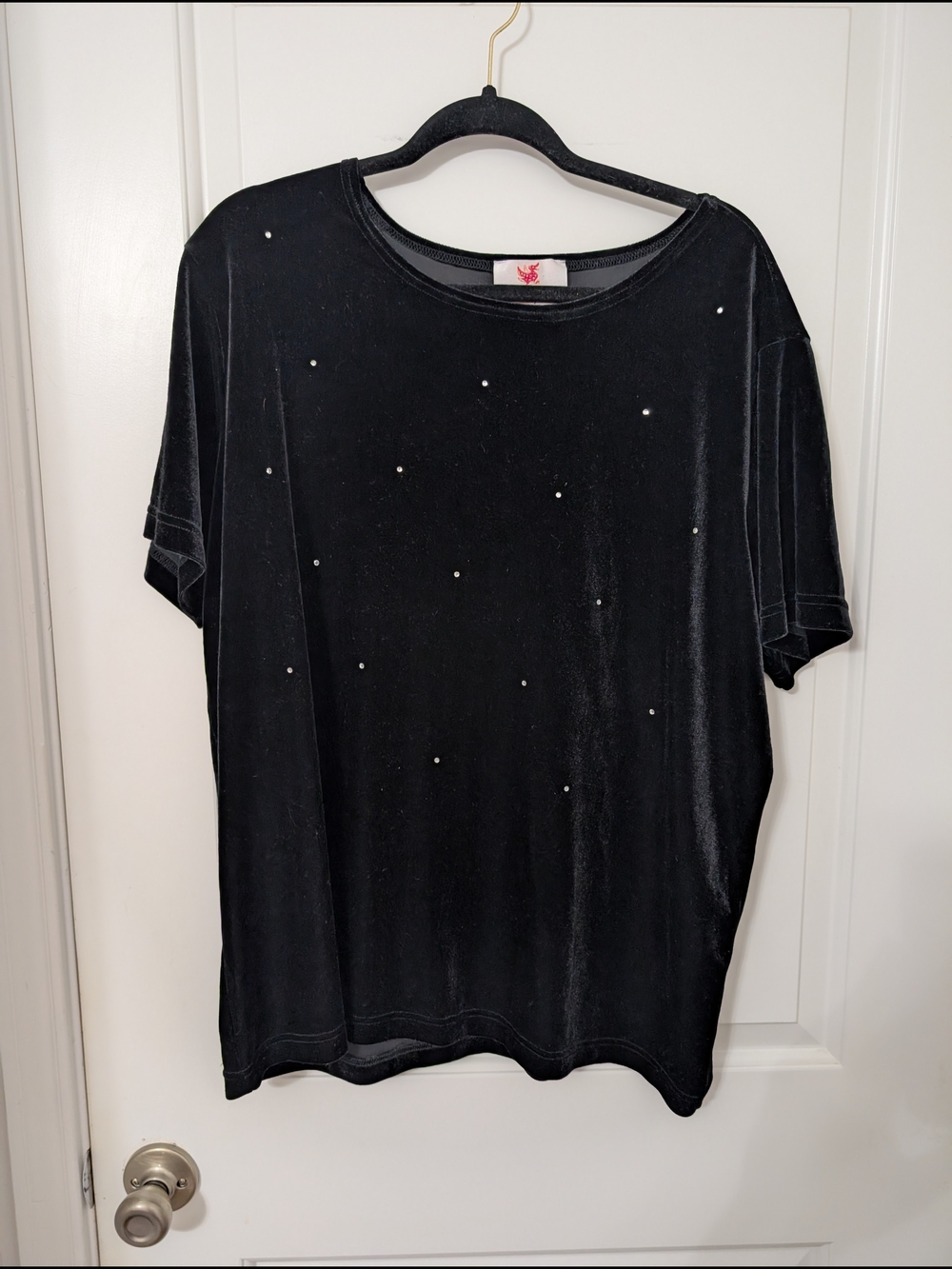 Quacker Factory Black Velvet Rhinestone Top Plus Size 1X Sparkle Y2K